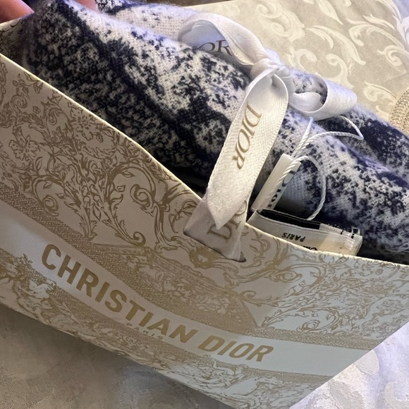 Dior Indigo Blue and White Cashmere Silk Scarf - Picture 6 of 10